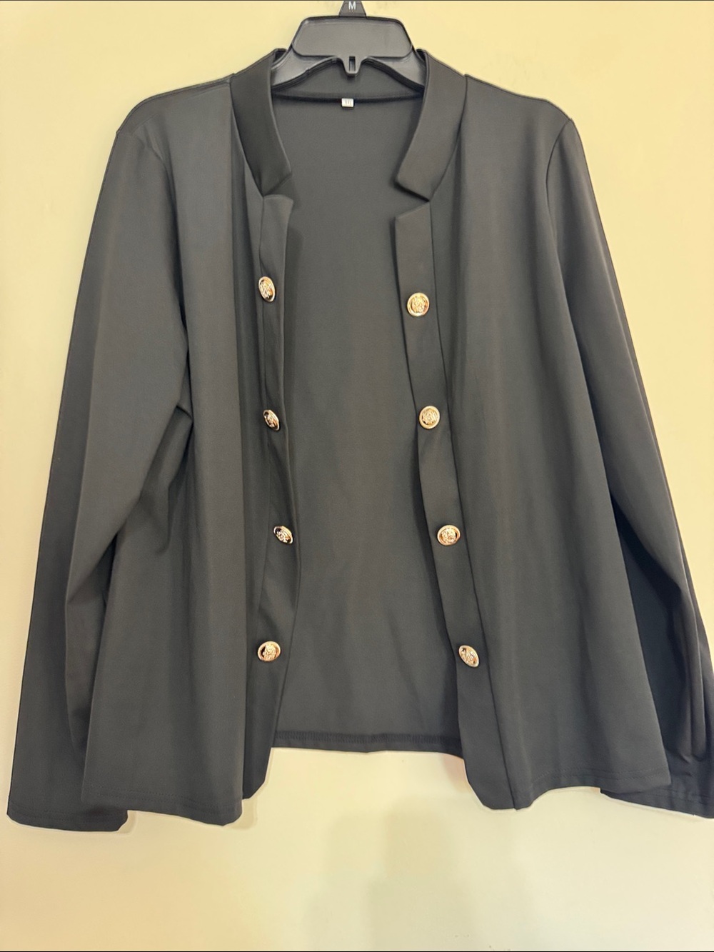 Women's Black Button-Front Blazer Jacket with Gold Buttons